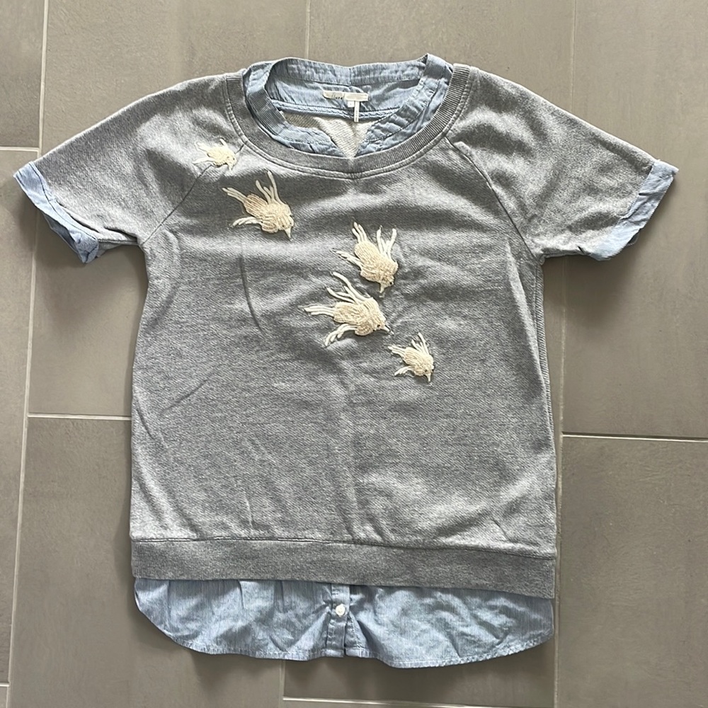 Floreat for Anthropologie grey beaded bird top